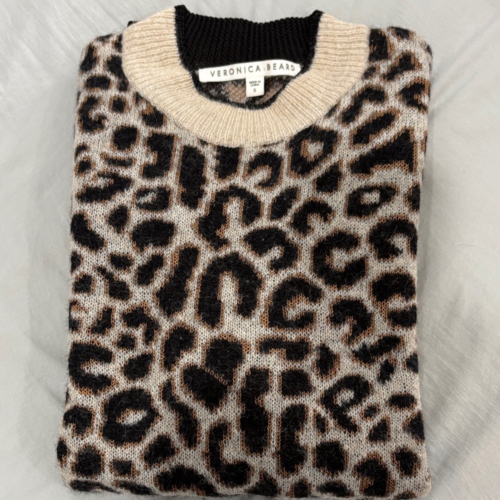 Veronica Beard Multicolor Leopard-Pattern Crewneck Sweater